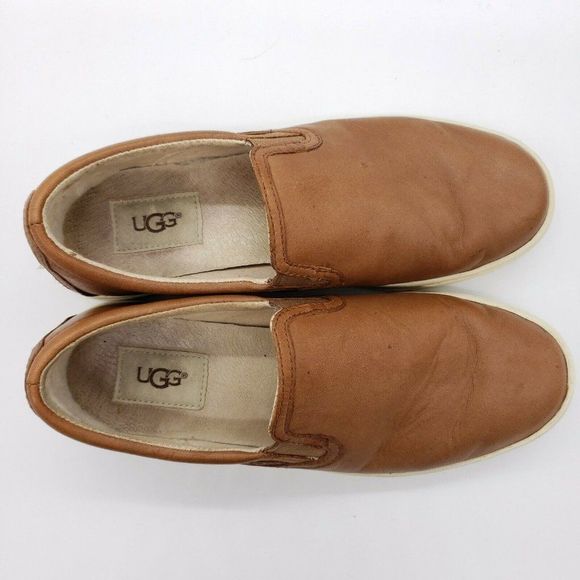 UGG Fierce Women's Slip On Flats 7 Brown Leather Loafers Sneakers Comfort Shoes - Picture 3 of 9